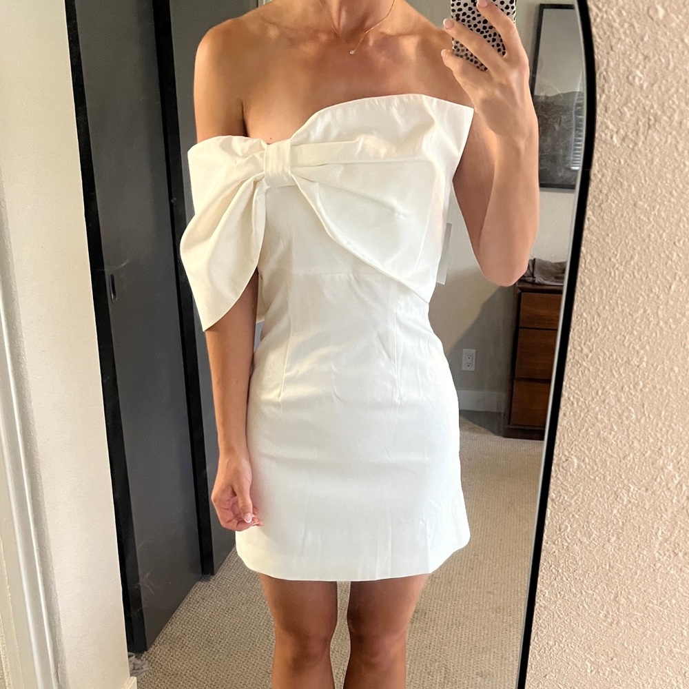 One Shoulder Bridal Bow Mini Dress